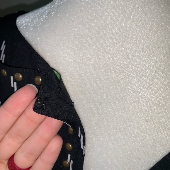 Sam Edelman Bolt Print Studded Drop Waist Black Mini Dress Size Small - Picture 6 of 7